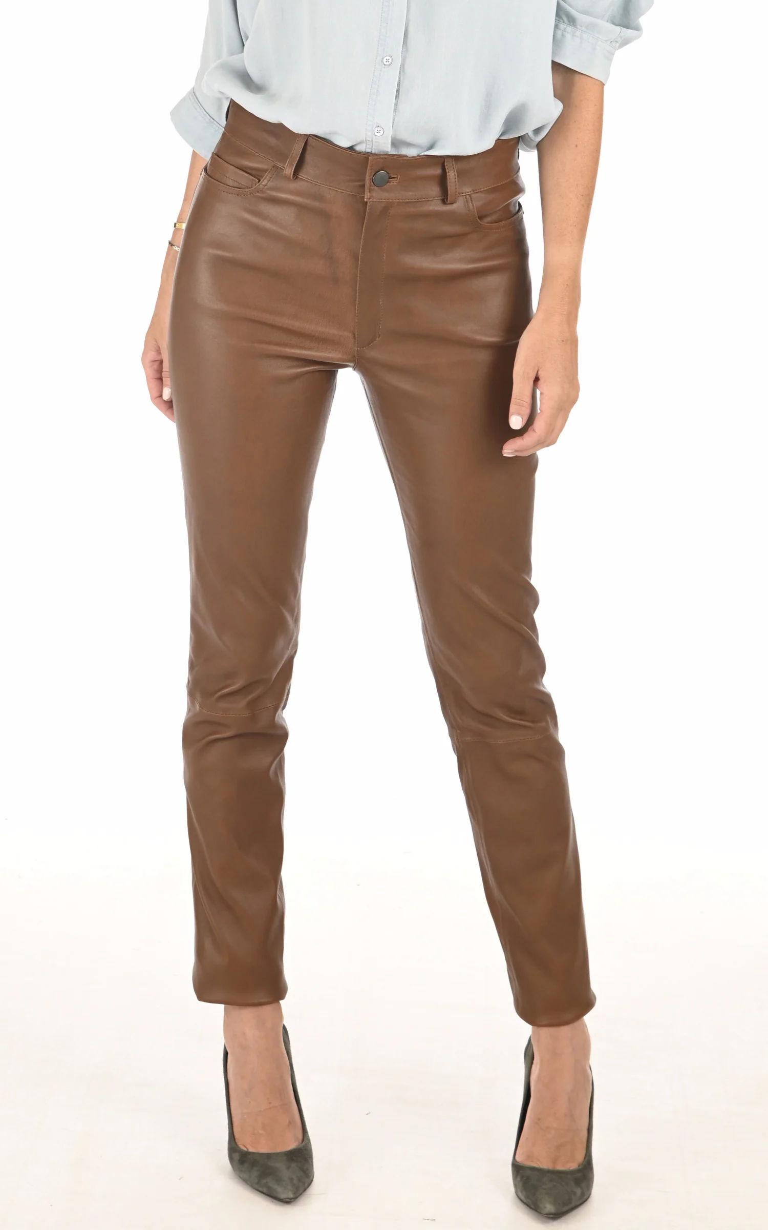 Pantalon Jean cuir stretch cognac – Image 2