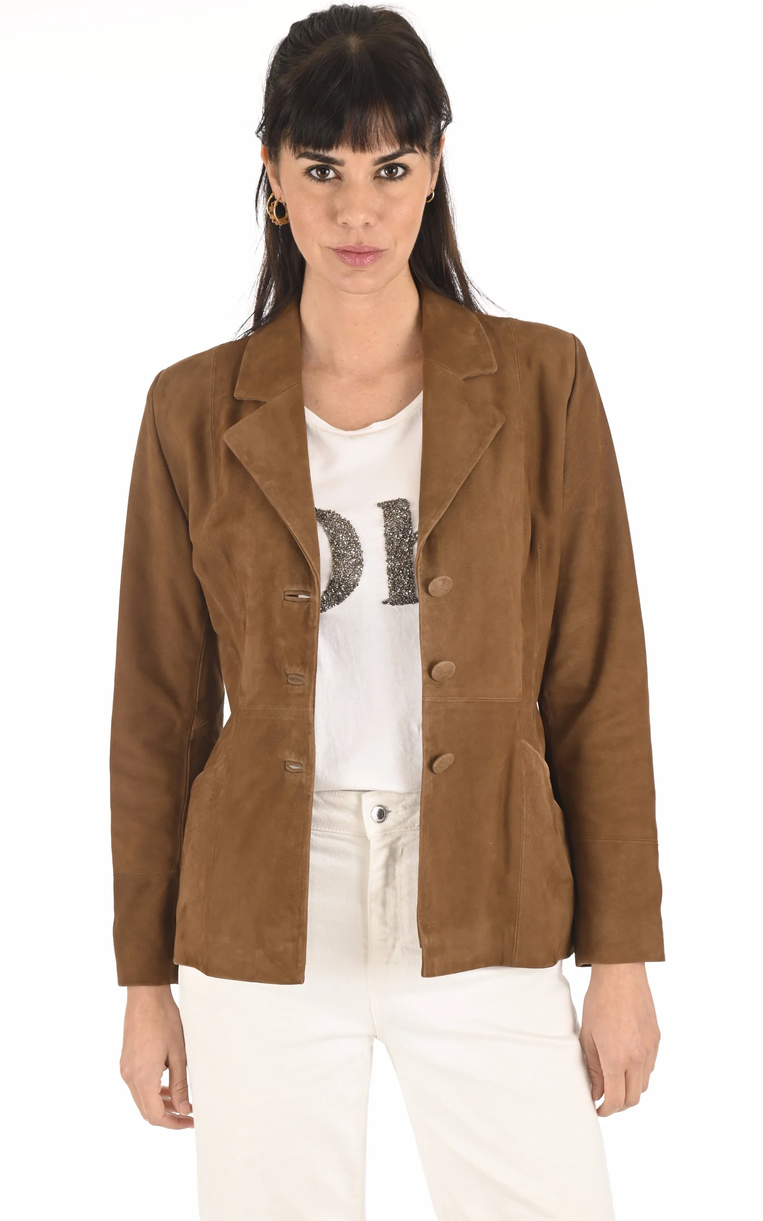 Blazer cintré en daim marron