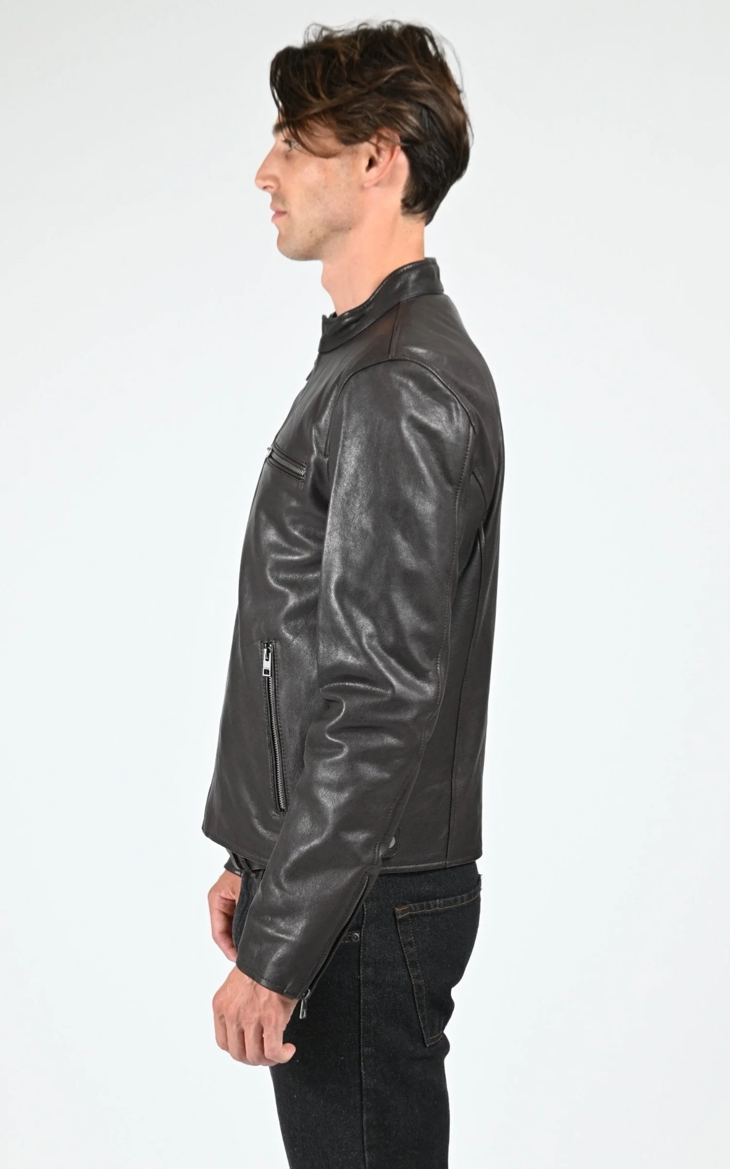Blouson en cuir Kevin marron – Image 3