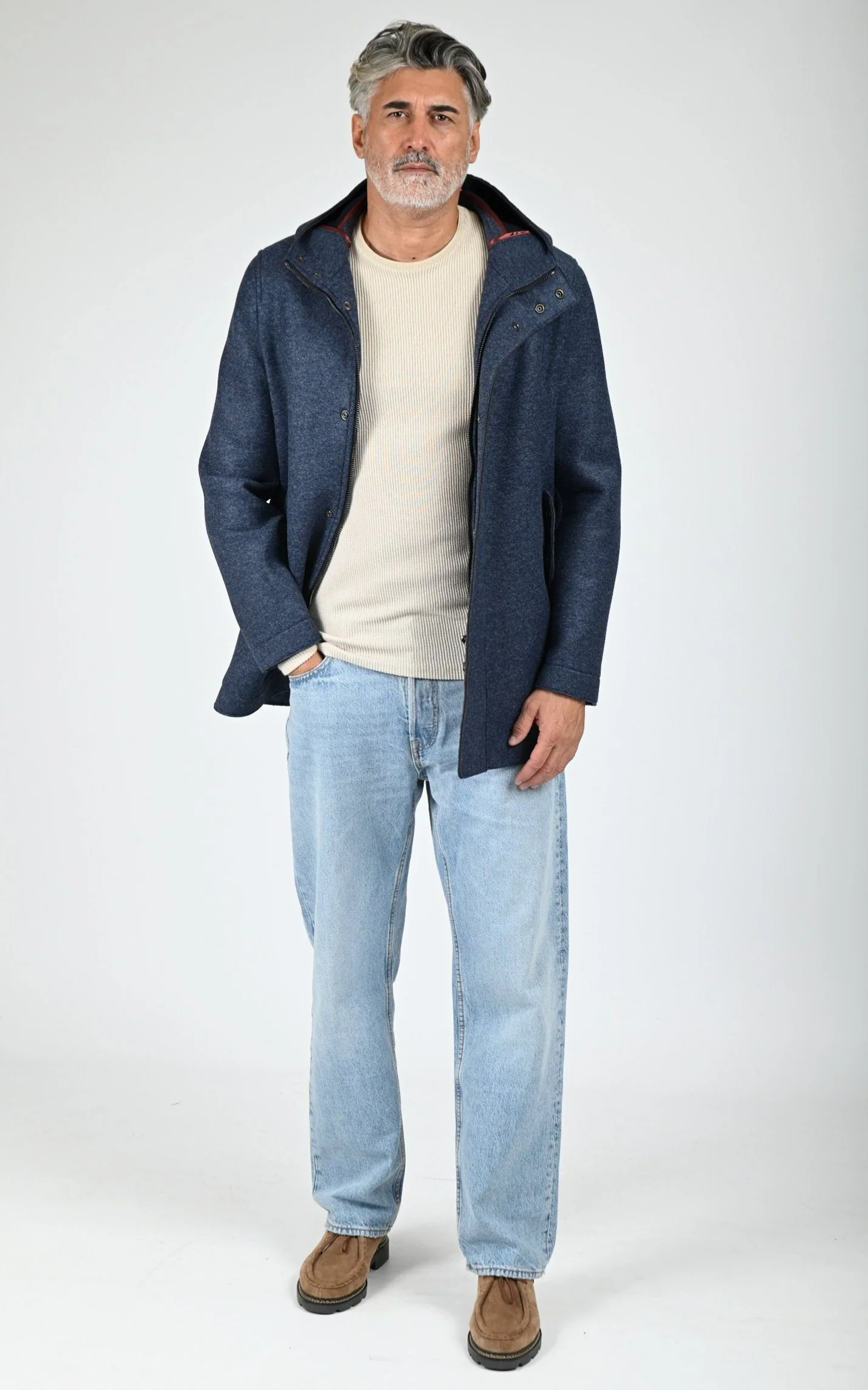 Manteau laine à capuche Wick bleu – Image 2