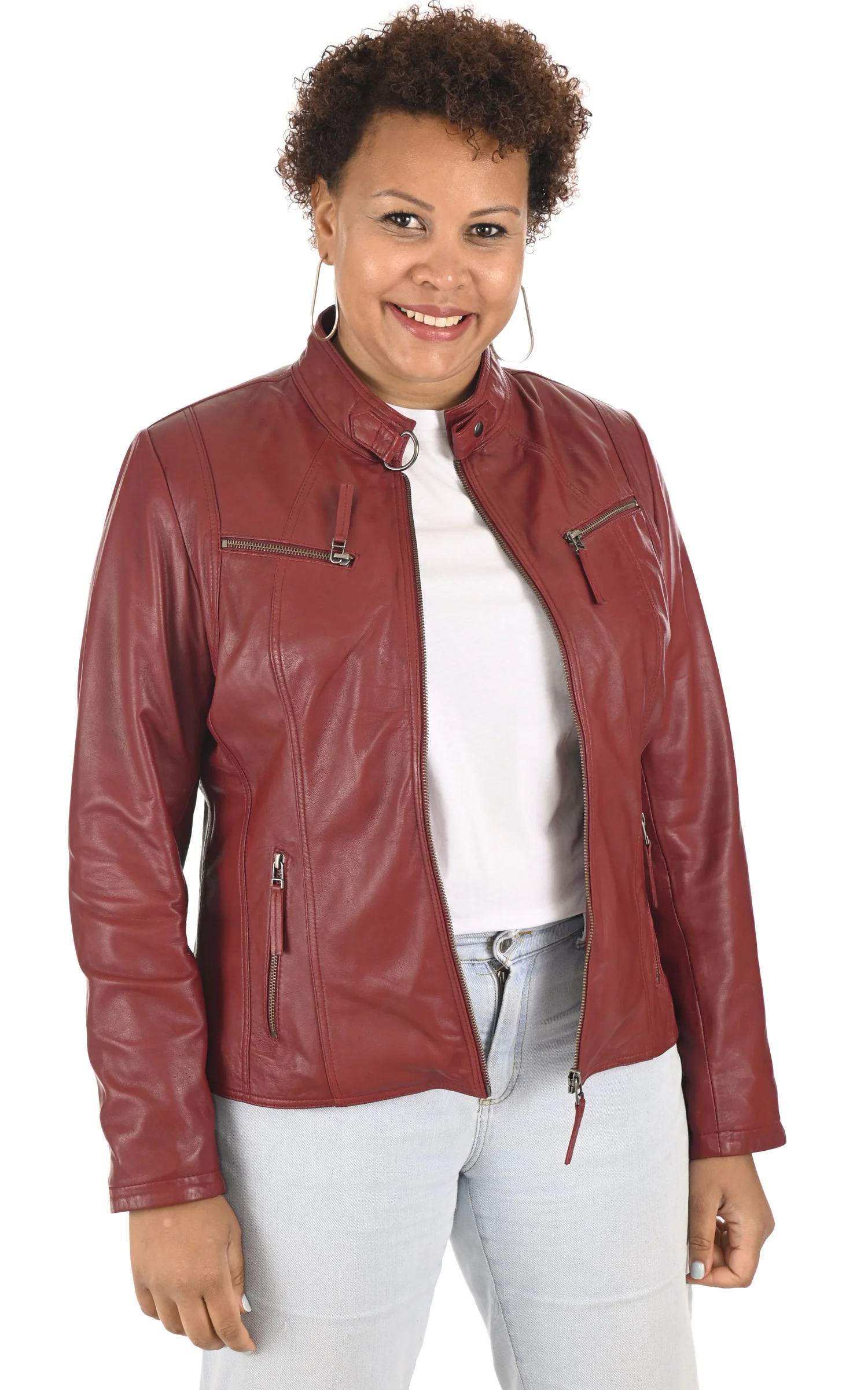 Blouson confort cuir rouge – Image 2
