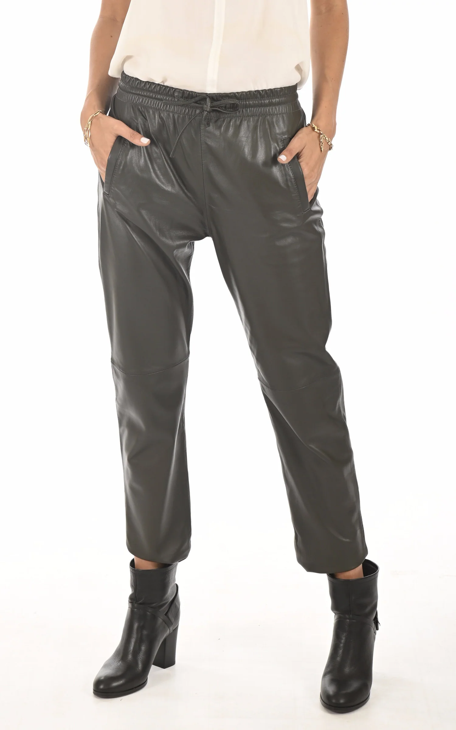 Pantalon jogpant Gift cuir kaki foncé