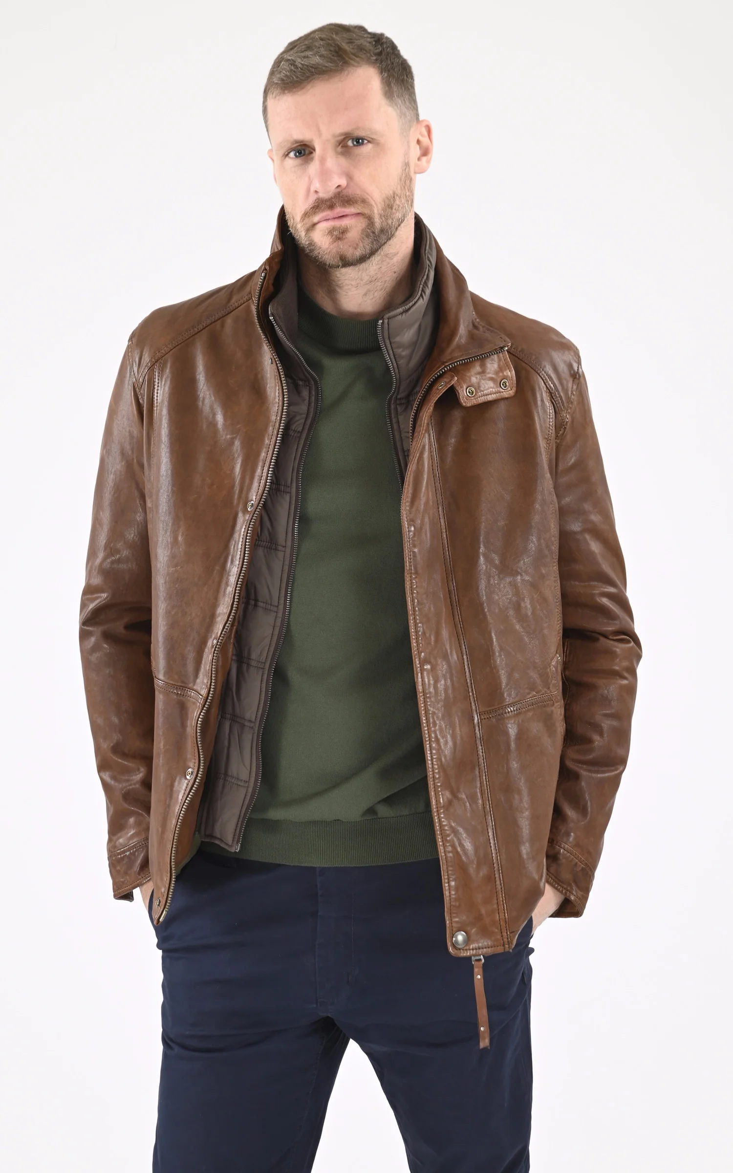 Veste cuir chaude Cerro cognac