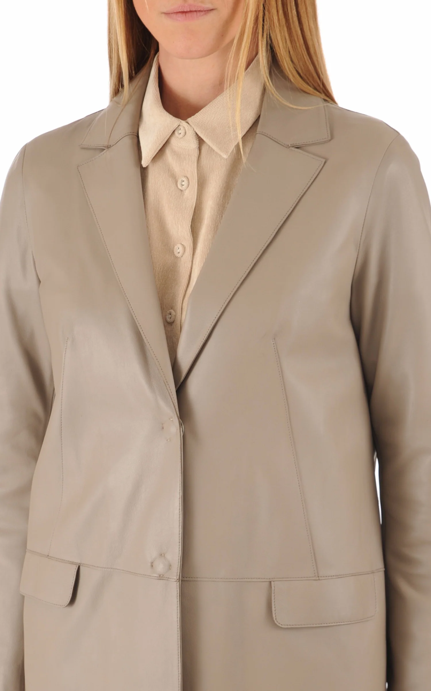 Veste longue en cuir d'agneau beige – Image 5