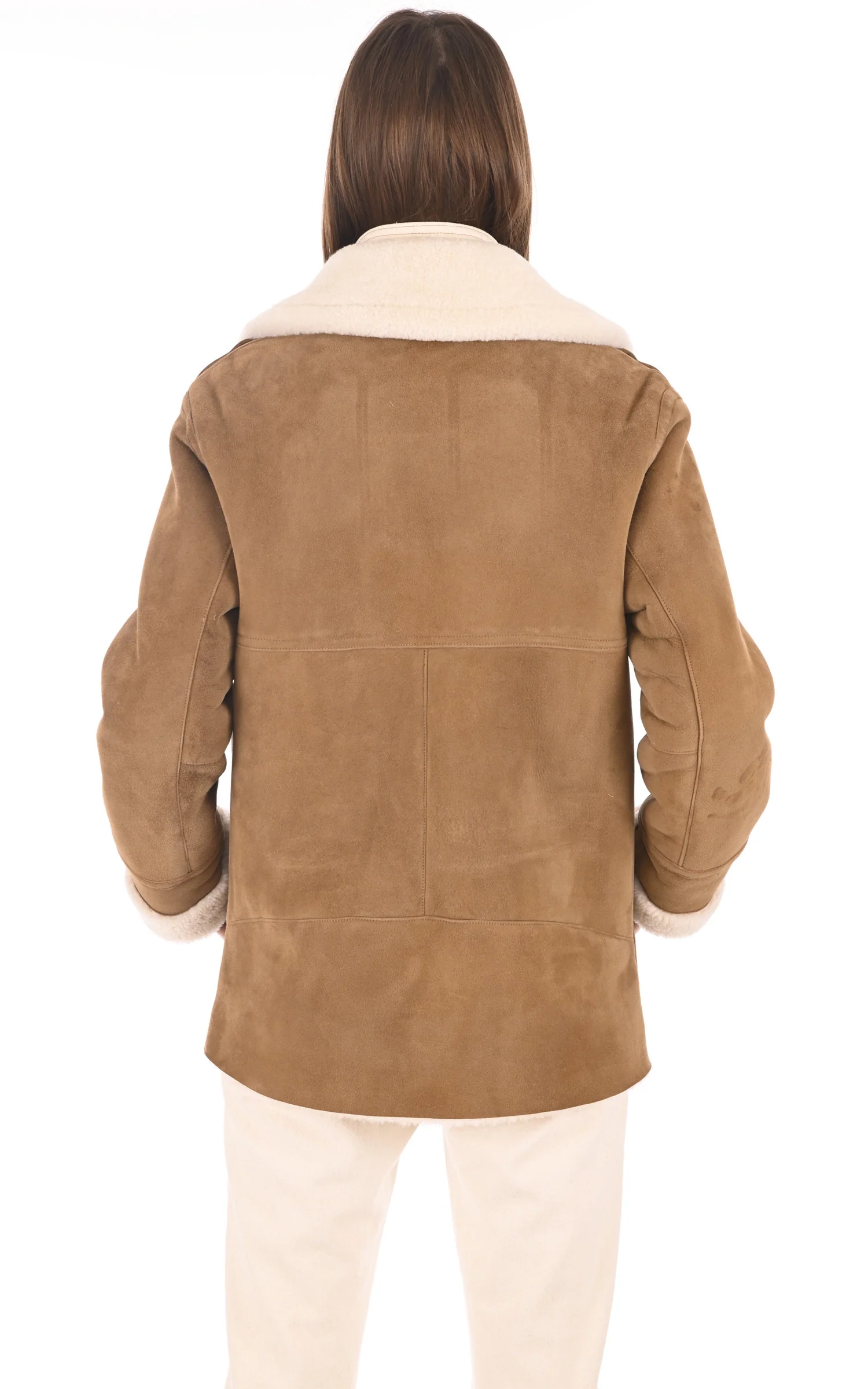 Veste peau lainée loose camel – Image 3