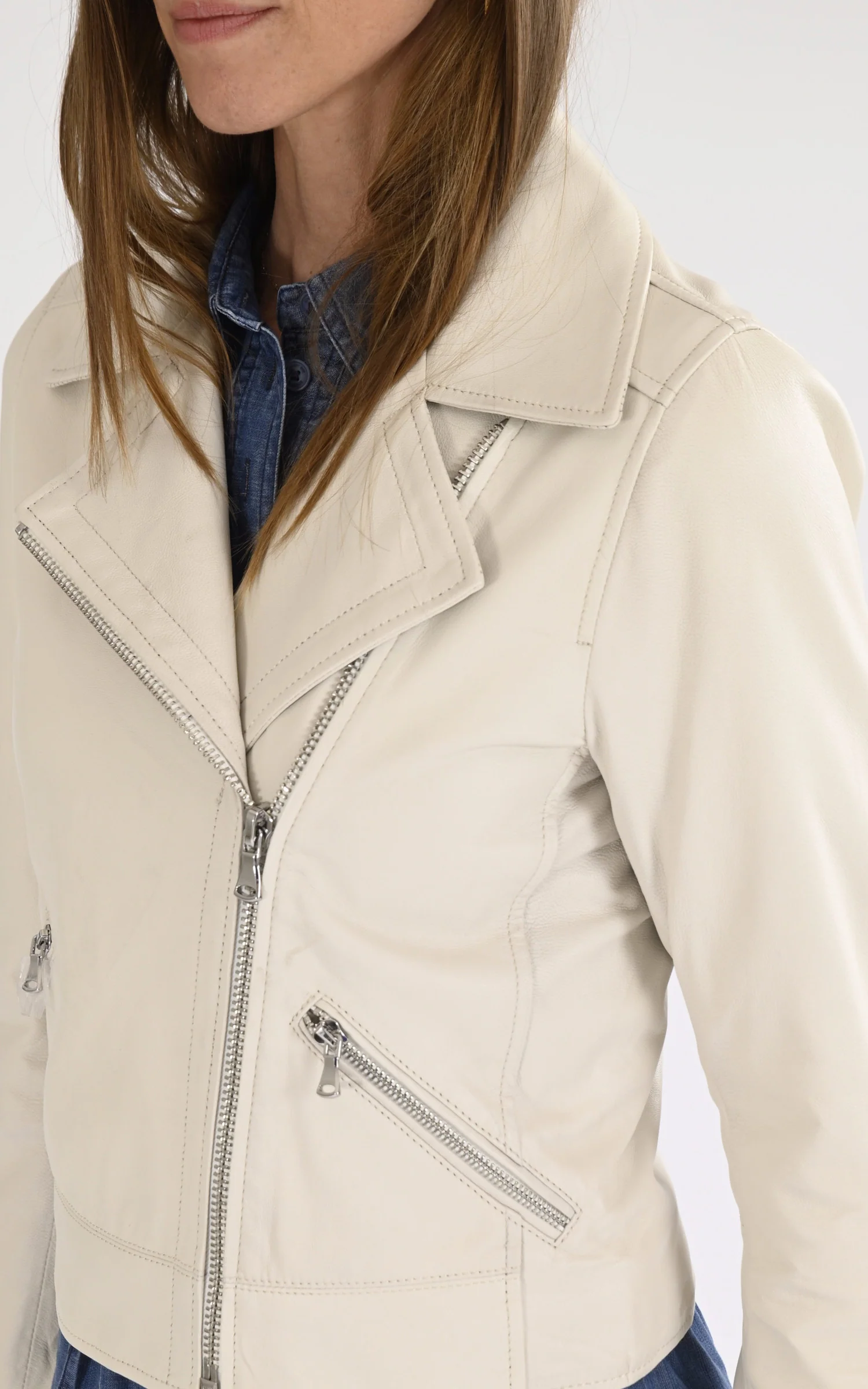 Blouson perfecto cuir Maxine blanc – Image 5
